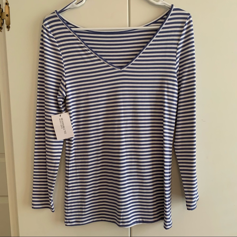 NWT HALOGEN Blue & White Striped Top Sz XS